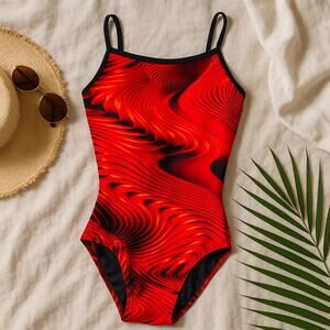 Speedo Racerback Cut Out Back One Piece Swimsuit Red Black Vintage Womens 32